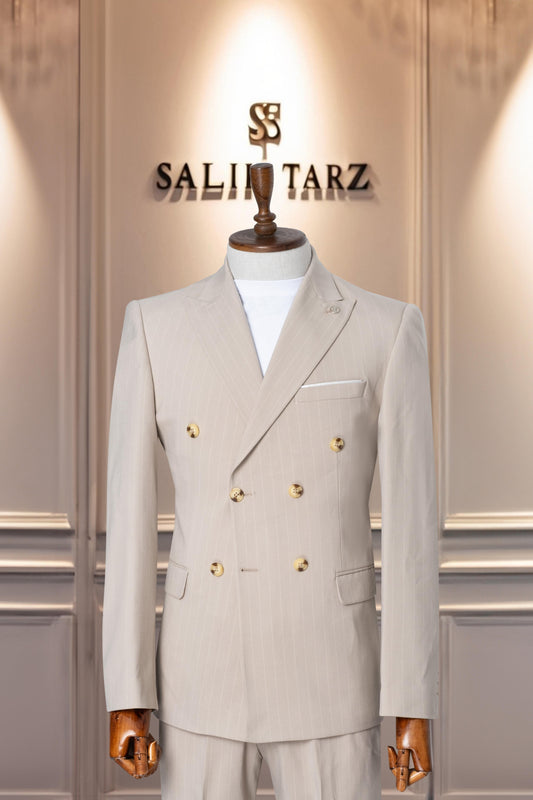 Suit Double Breasted SlimFit Striped Cream SD41088