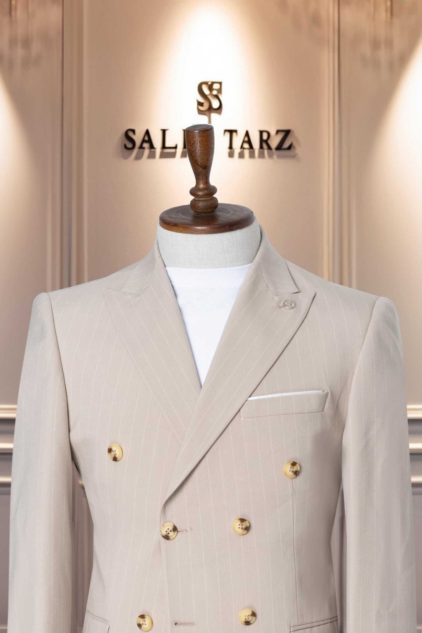 Suit Double Breasted SlimFit Striped Cream SD41088