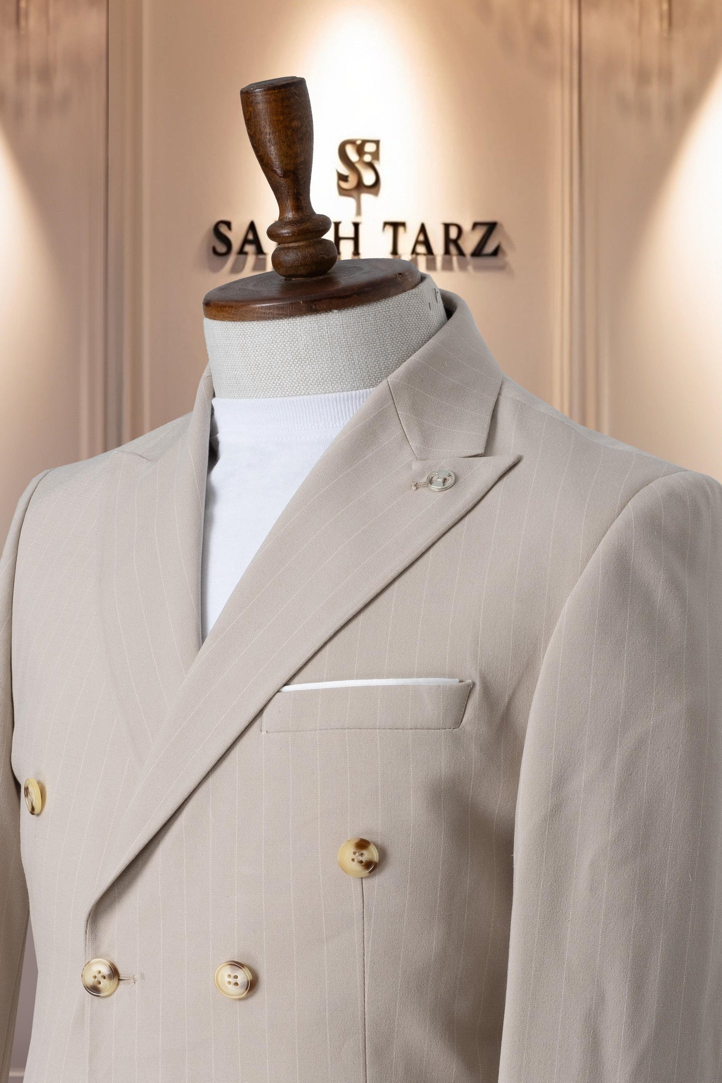 Suit Double Breasted SlimFit Striped Cream SD41088