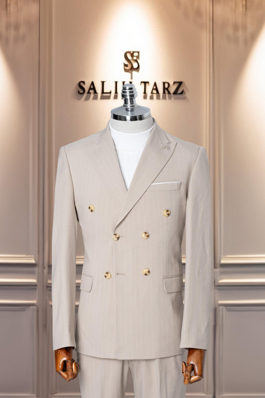 Suit Double Breasted SlimFit Striped Cream SD41089
