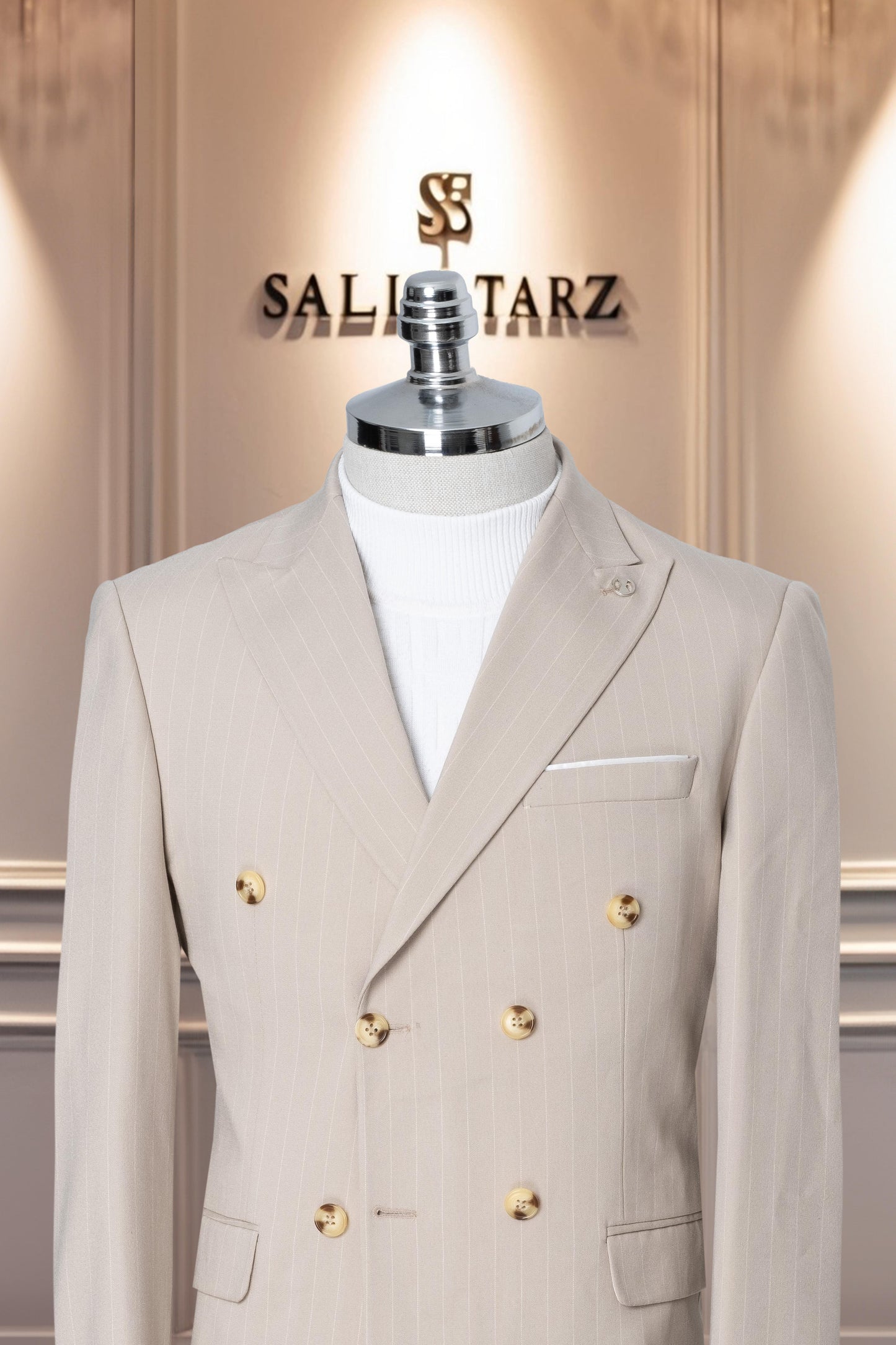 Suit Double Breasted SlimFit Striped Cream SD41089
