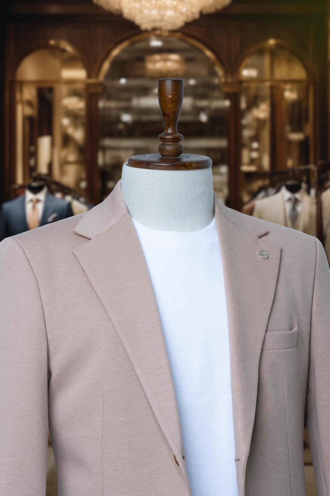 Suit Beige Plain Comfort Fit Mono Collar SD4186