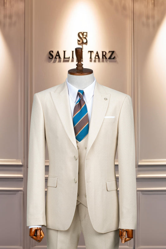 Suit Italian Cut with Vest SlimFit Cream SD42112