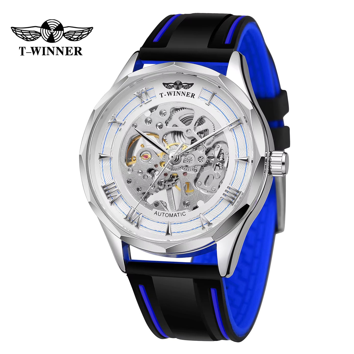 1042 Winner 357 Men's Mechanical Watch 3Bar Waterproof Silicone Strap Casual Wristatches Man Clock New Hand Wind Nice Gift