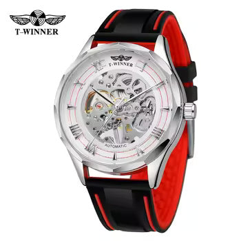1042 Winner 357 Men's Mechanical Watch 3Bar Waterproof Silicone Strap Casual Wristatches Man Clock New Hand Wind Nice Gift